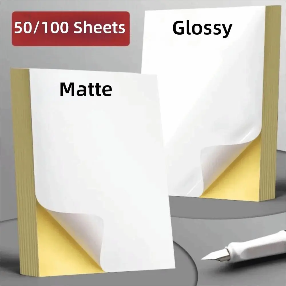 New A4 Self-Adhesive Paper Matte Glossy Surface White Paper Sticker Writable Paper Sheet Laser Inkjet Printer