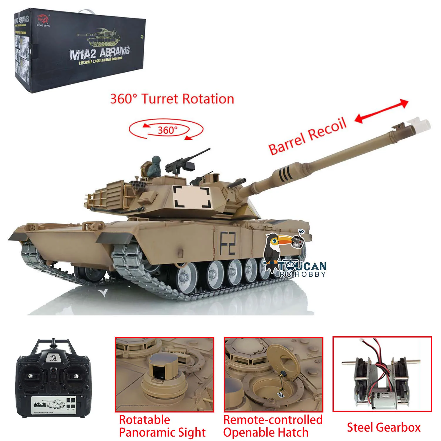 Heng Long HL Abrams RC Tank 1/16 7.0 3918 Remote Control Tracked Car Openable Hatch Remote Control Military Car Toys Gifts