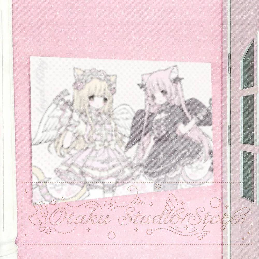 ほっこり Twin Neko Angel Devil Girl Cross Lolita Dress Anime Vertical Tapestry Sweet Gothic Door Wall Hanging