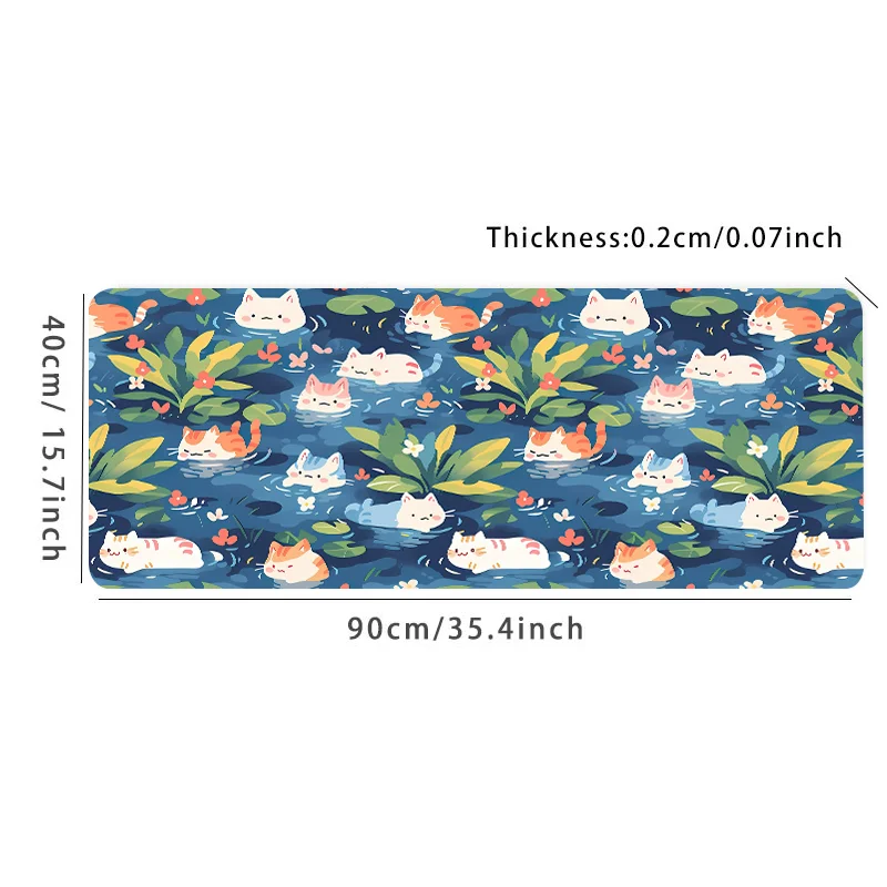 Kawaii gato mouse pad verde algas grandes e-sports tapete de mesa de escritório teclado antiderrapante borracha natural mouse pad 35.4x15.7 Polegada