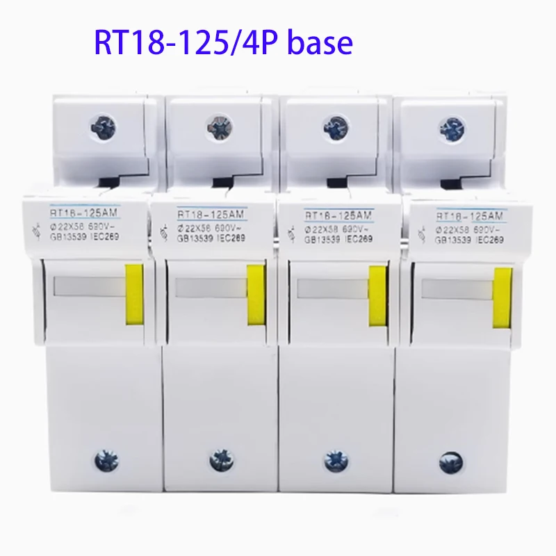 New RT18-125AM 4P Fuse Base Fuse Core 22 * 58mm 22X58 690V RT18 RT14 Fuse Holder Fuse Base Rail Installation Copper Part