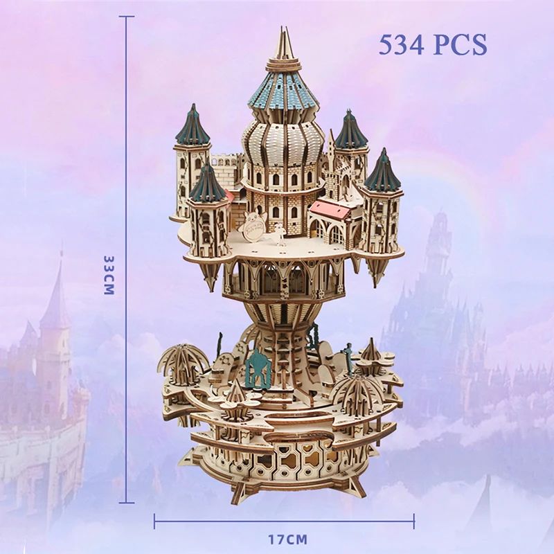 NUOVO fai da te 3D puzzle in legno castello nel cielo carillon modello in miniatura kit puzzle assemblati per amici regali di compleanno