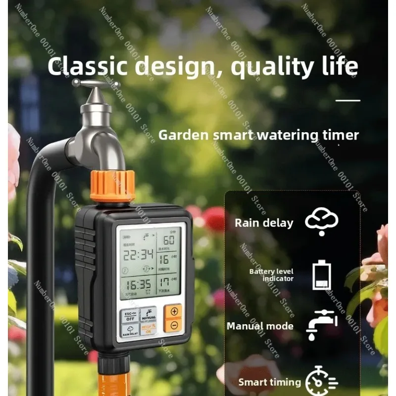 Smart Irrigation Timer with Large LCD Display, Automatic Watering Controller for Garden Patio Plant Flower Programmable System