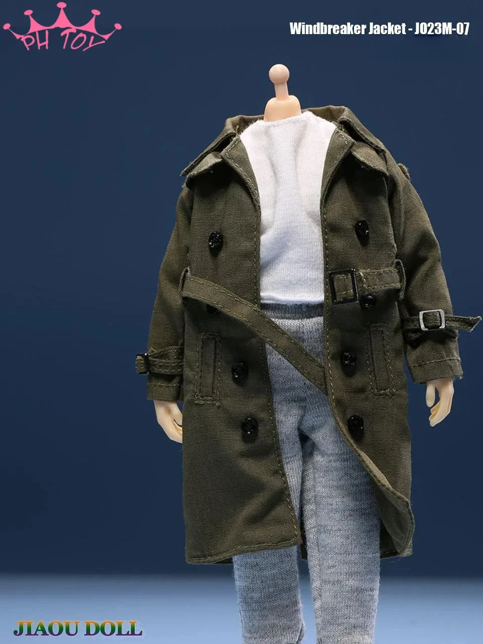 1/12 Male Female Soldier Classic Windbreaker Jacket Coat W/ Belt Clothes Model JO23M-07 for 6in Action Figure Body Doll Display