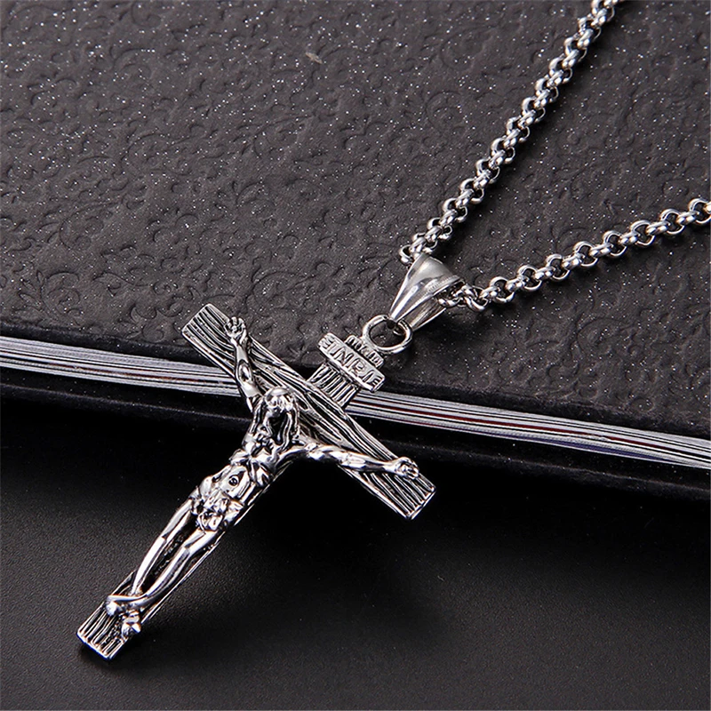 2024 Fashion Female Cross Pendants dropshipping Gold Silver Color Crystal Jesus Cross Pendant Necklace Jewelry For Men/Women