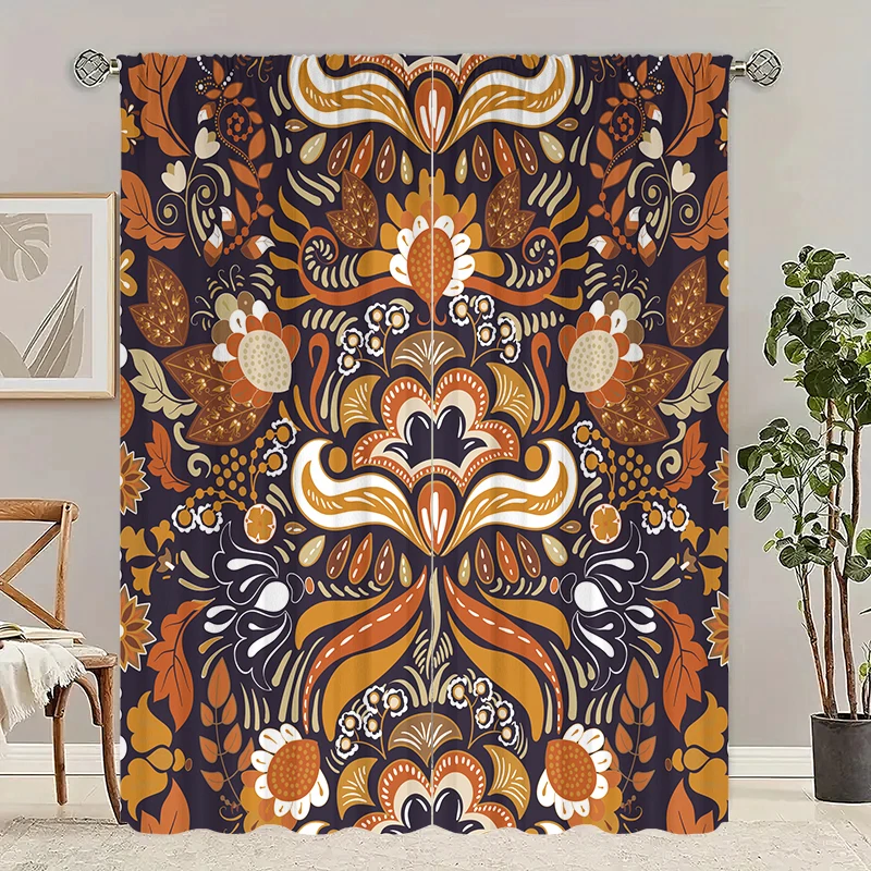 

2Pcs- Complex pattern - printed curtain - Polyester material - suitable for family bedroom curtain living room decoration