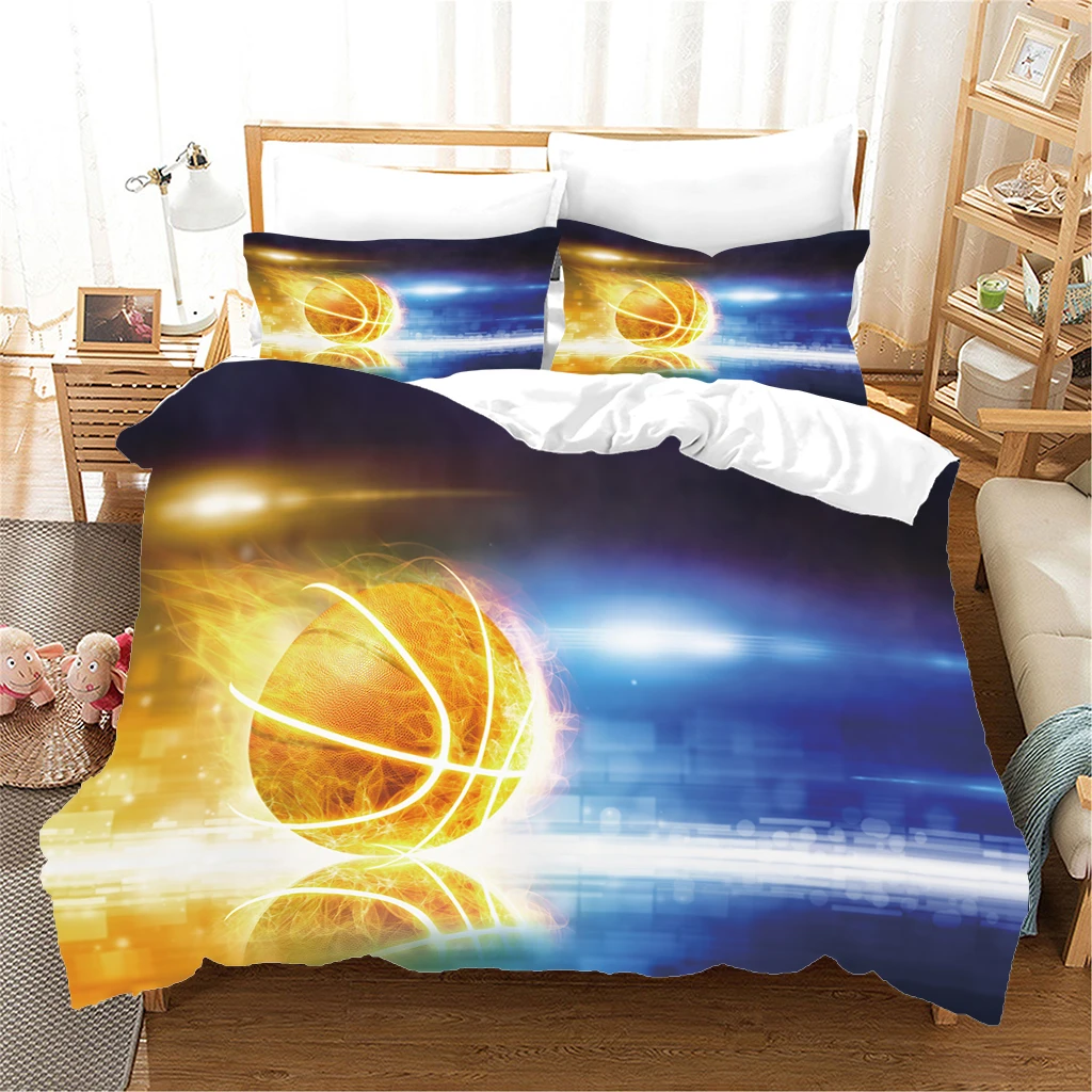 Dreiteiliges Set mit Basketball-Sportmustern, hochwertige Bettwäsche aus gebürstetem Polyester, Bettbezüge, Bettwäsche