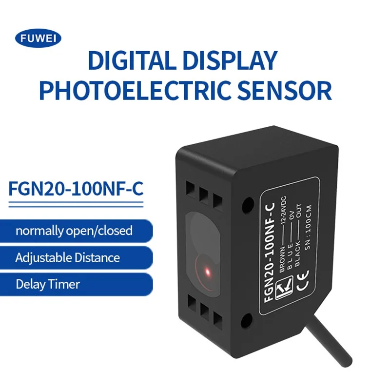 

FUWEI FGN20-100NF-C Square Digital Display Photoelectric Switch Point Light Source Diffuse Reflect Type Photoelectric Sensor