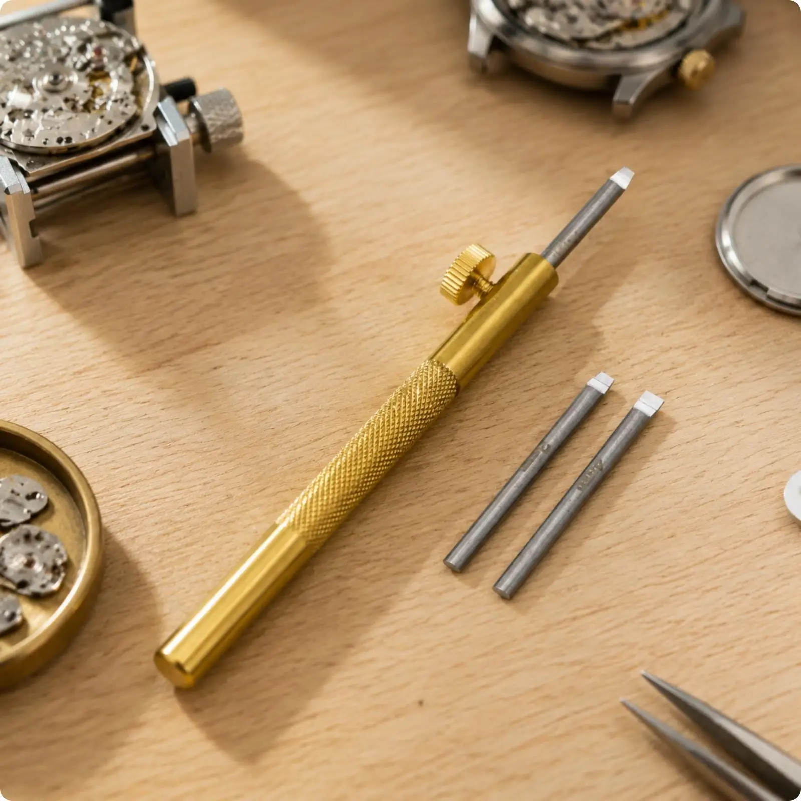 Pry Bar Watch Back Opener Tool for Watch Maintenance with Angled Flat Vanes and Brass Handle