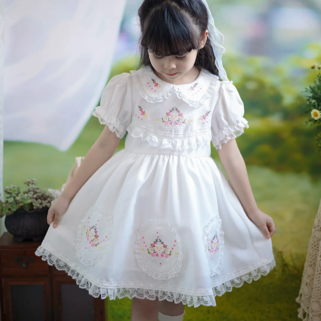 White Lace Embroidery Flower New Kids Dresses for Girls Baby Summer Dress Kids Casual Soft Clothes Design Vestidos Vestido