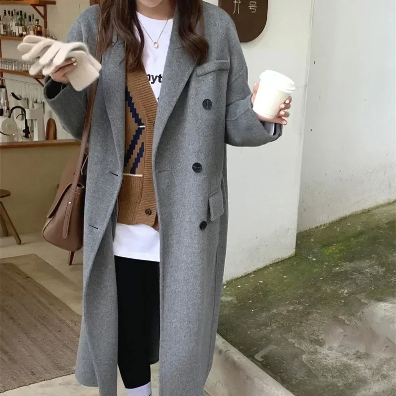 High-quality thickened double-sided cashmere coat women's high-count Australian hair loose casual double-breasted woolen coat