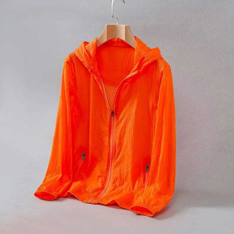 2024 New Summer Thin Breathable Ice Silk Sunscreen Clothing Simple Solid Color Casual Loose Hooded Long Sleeved Coat for Men