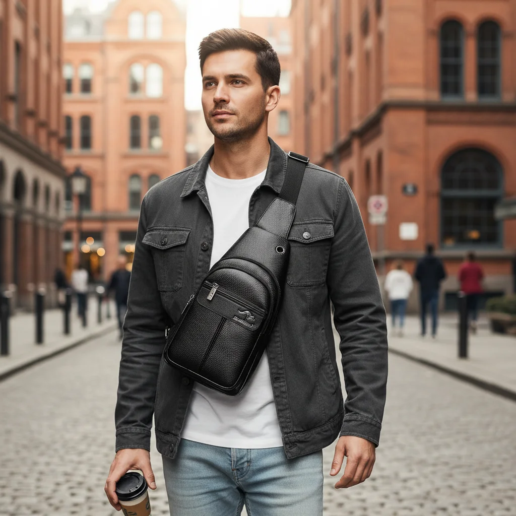 

Mens Chest Bag Crossbody Sling Bag Korean Style Lightweight Waterproof Durable Multi Compartment Adjustable Strap for Daily