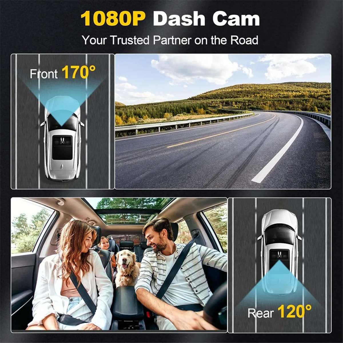 Car Dash Camera, 4K 1080p Dash Cam Front Rear WiFi Recorder Camera for Cars with App Control, G-Sensor, Loop Recording YDH