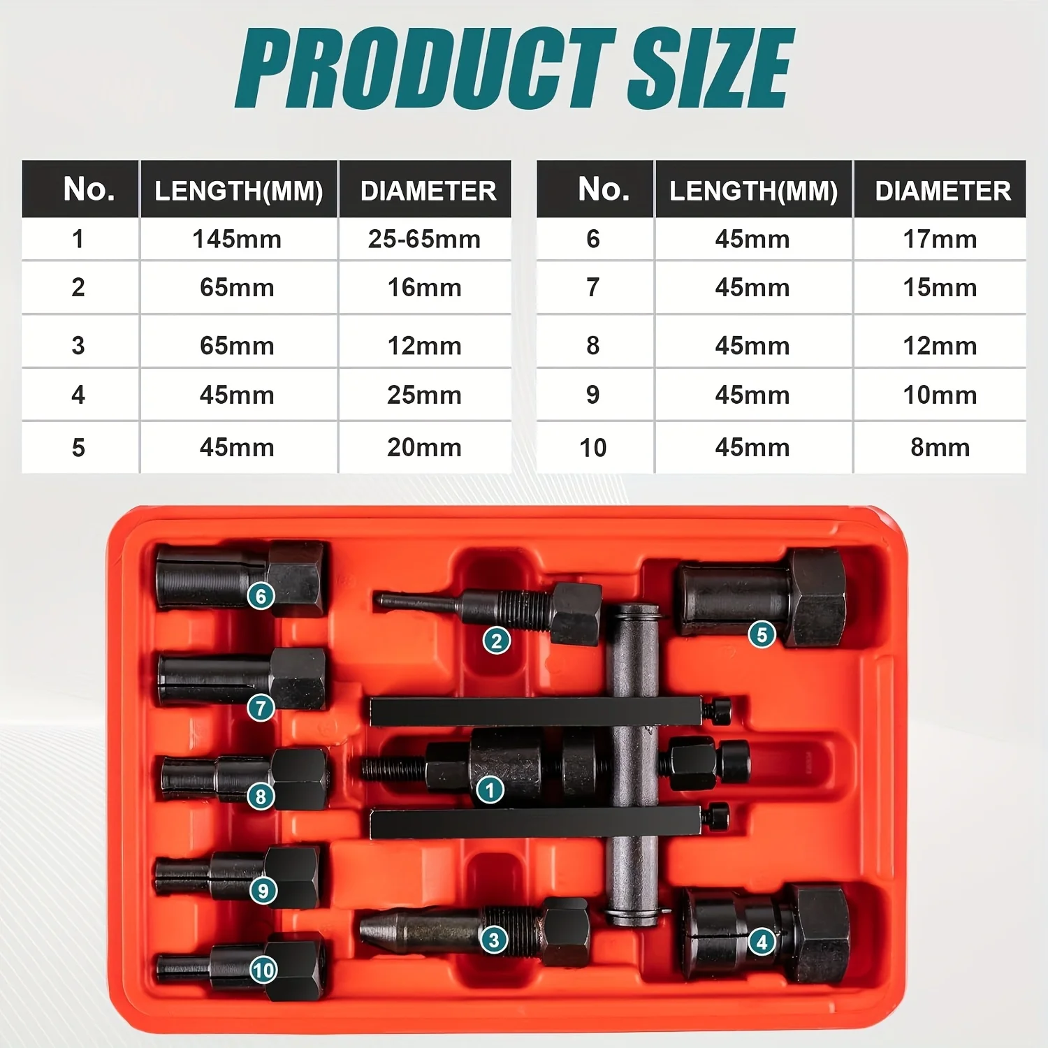 Motorcycle Wheel Bearing Puller Set, 8-25mm Motorcycle Wheel Inner Bearing Removal Tool Set, 10 Piece Blind Hole Bearing Puller