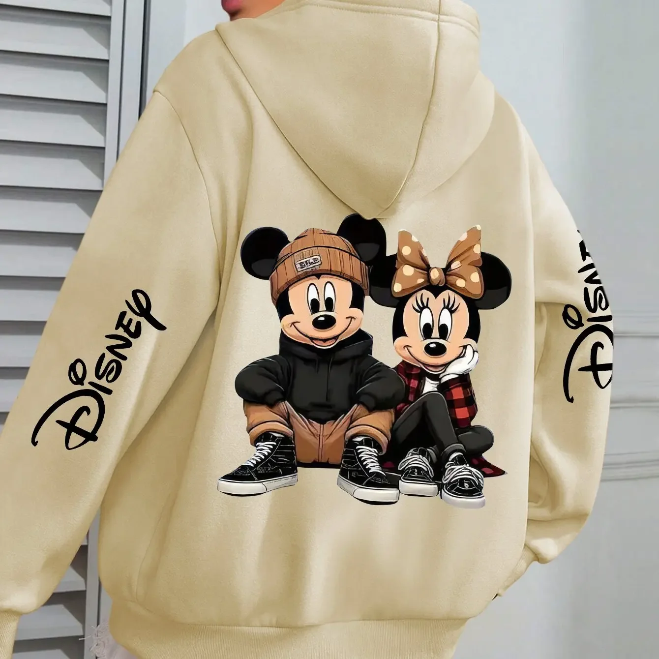 

Новый высококачественный четырехсезонный женский теплый повседневный пуловер с капюшоном и принтом Микки и Минни для мужчин и женщин