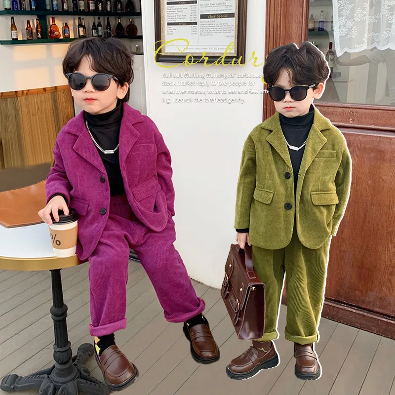 

Детская одежда, маленький костюм для мальчиков, новинка весны 2024, корейский вариант в западном стиле, Детский Повседневный костюм, модный вельветовый комплект