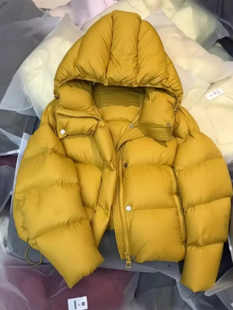 

Korean Style Short Bread Coat Yellow Thickened Warm Cotton Jacket Winter Clothes Cotton Clothes Straight Leg Long Sleeve Zipper