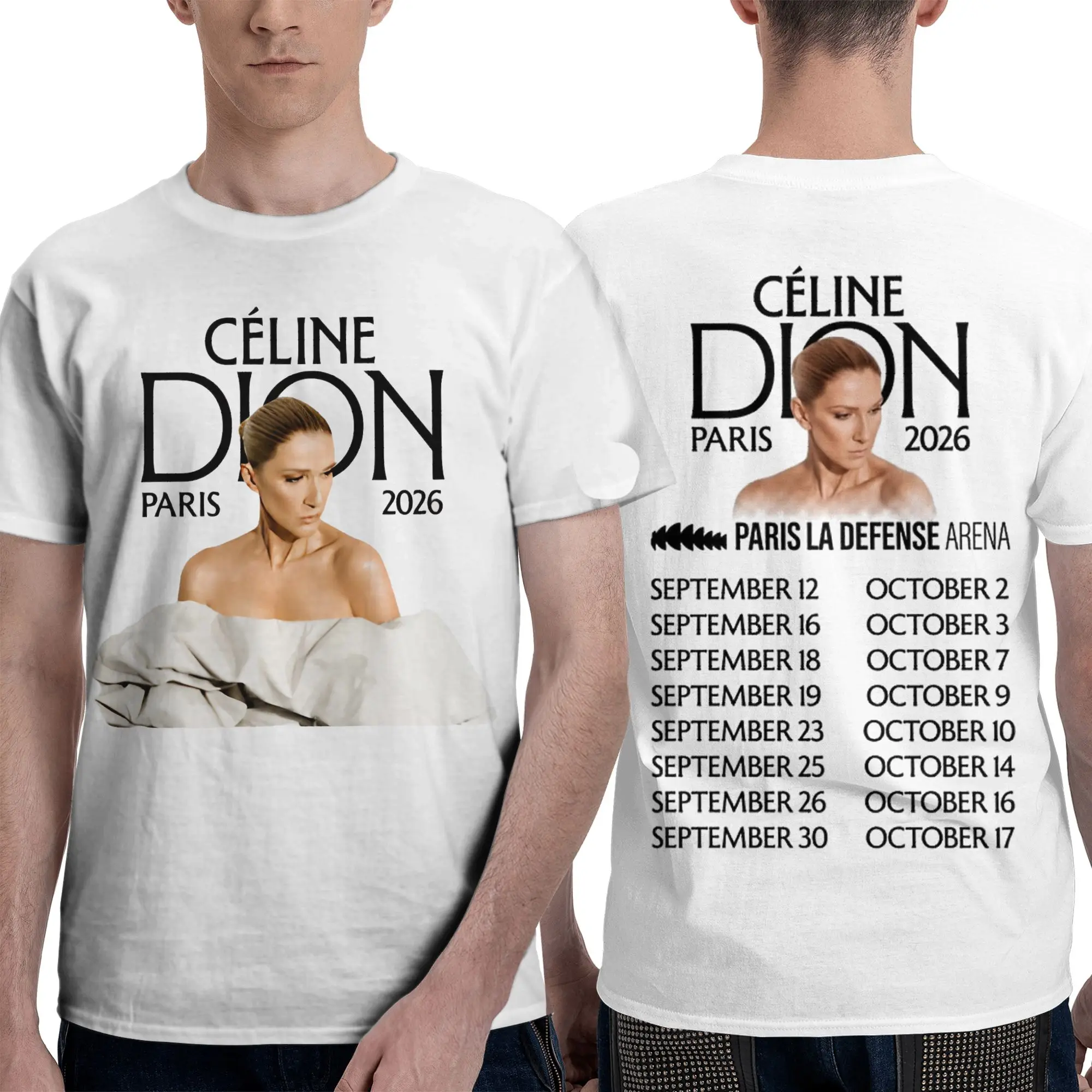 Camiseta estampada con diseño gráfico de la gira de Dions Paris 2026, para hombre y mujer, de algodón puro, estilo vintage, camisetas, ropa original.