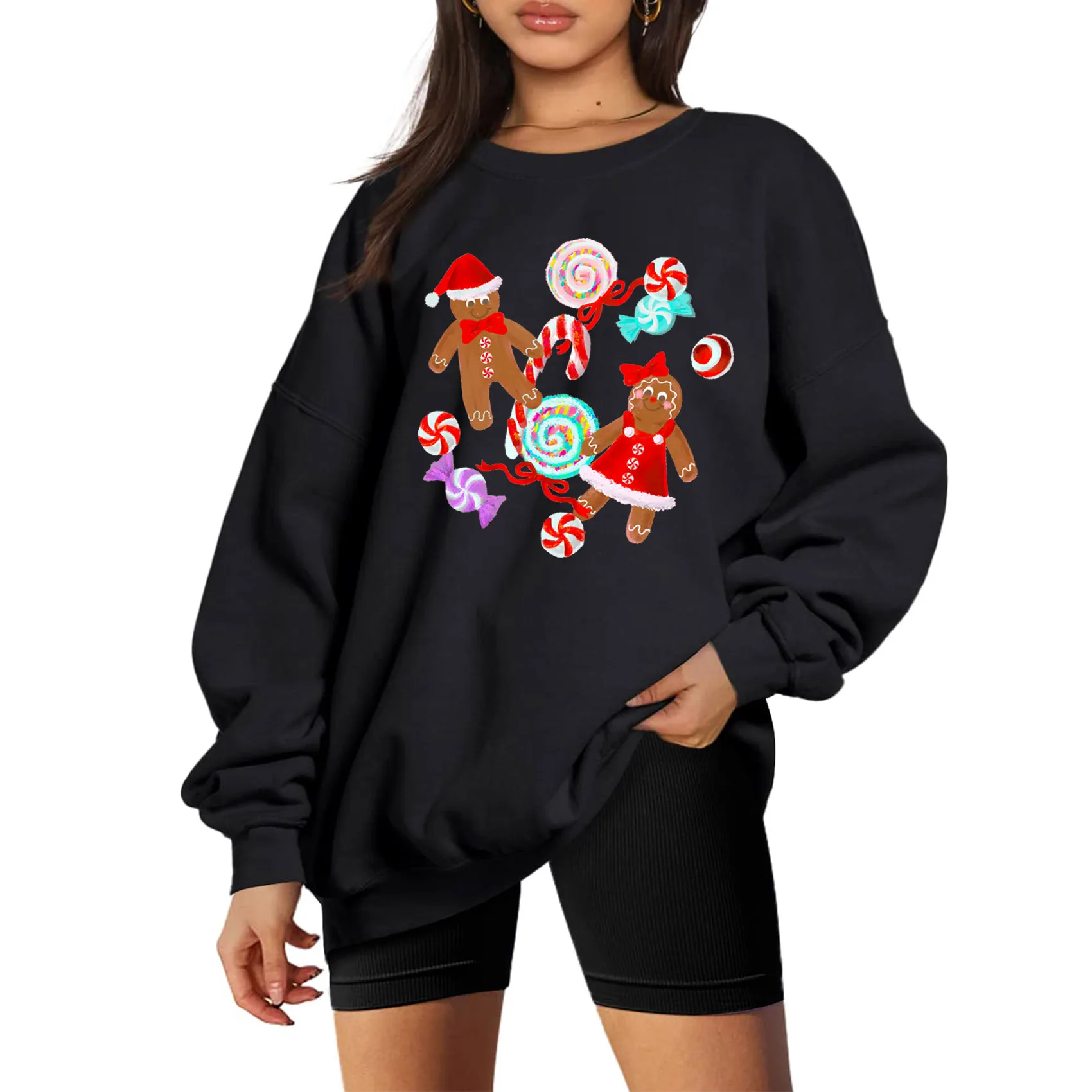 Christmas Gingerbread Man Hoodie Gingerbread Man Hoodie Woman O-Neck Long Sleeve Harajuku Oversized Sweatshirt