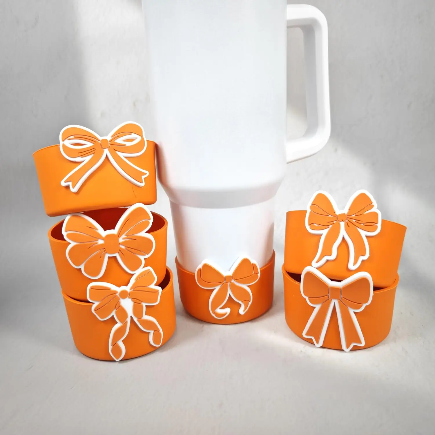 Orange Bow Decor Silicone Cup Boot Protective Anti-Collision Base Cover for Stanley Water Cups Hot Selling