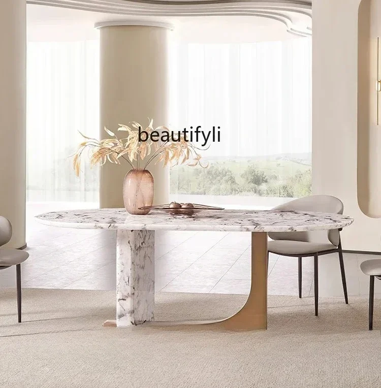 ljyMarble dining table and chair combination minimalist light luxury high-end luxury stone round table rotating plate