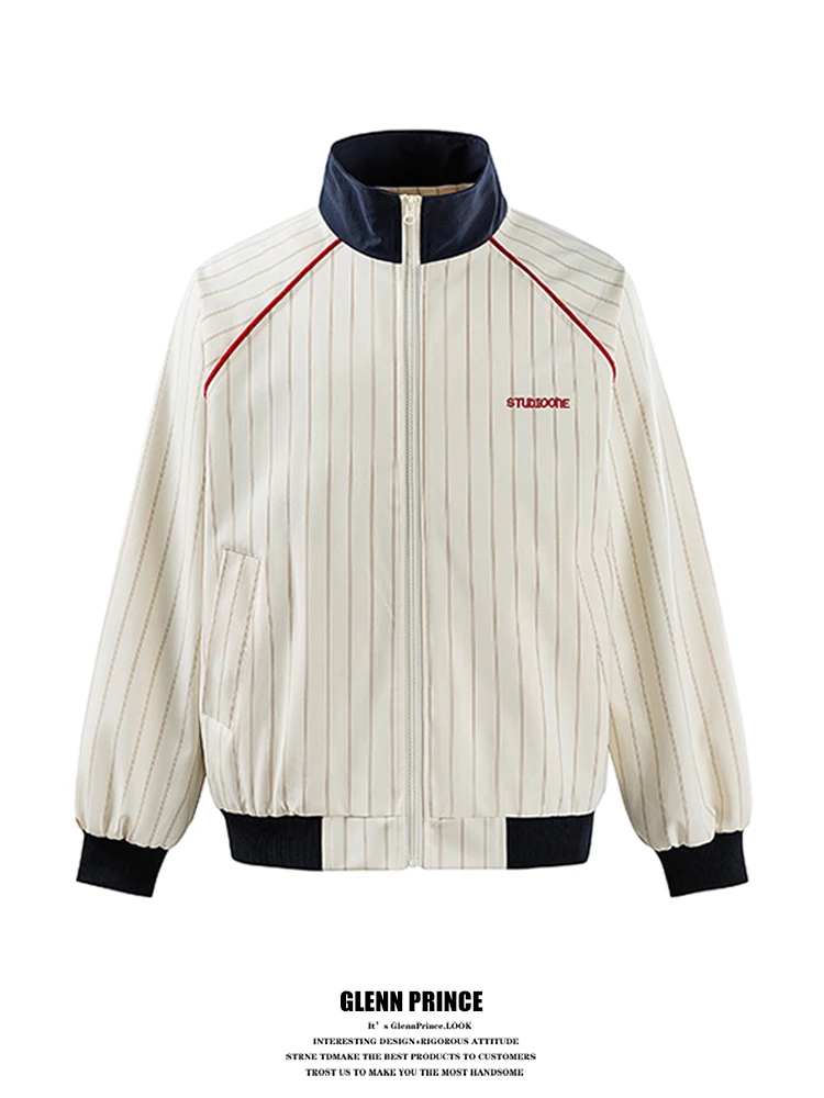 

GPstudio American Sle Baseball Jaet Men's Early Spring New Sport Casual Outerwear Stripe Color Blo Stand Collar Coat