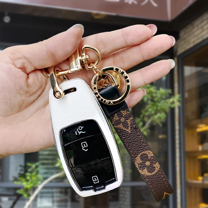 

For Mercedes-Benz C200l C260l E300 GLC GLS E-Class High-Quality Cowhide ABS Car Smart Key Case Cover Car Accessories