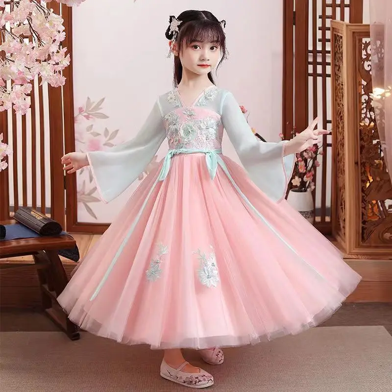 3-10-12T New Spring and Autumn Dress Hanfu Children\'s Girl Super Immortal Ancient Dress Tang Dress Summer Children\'s Performance