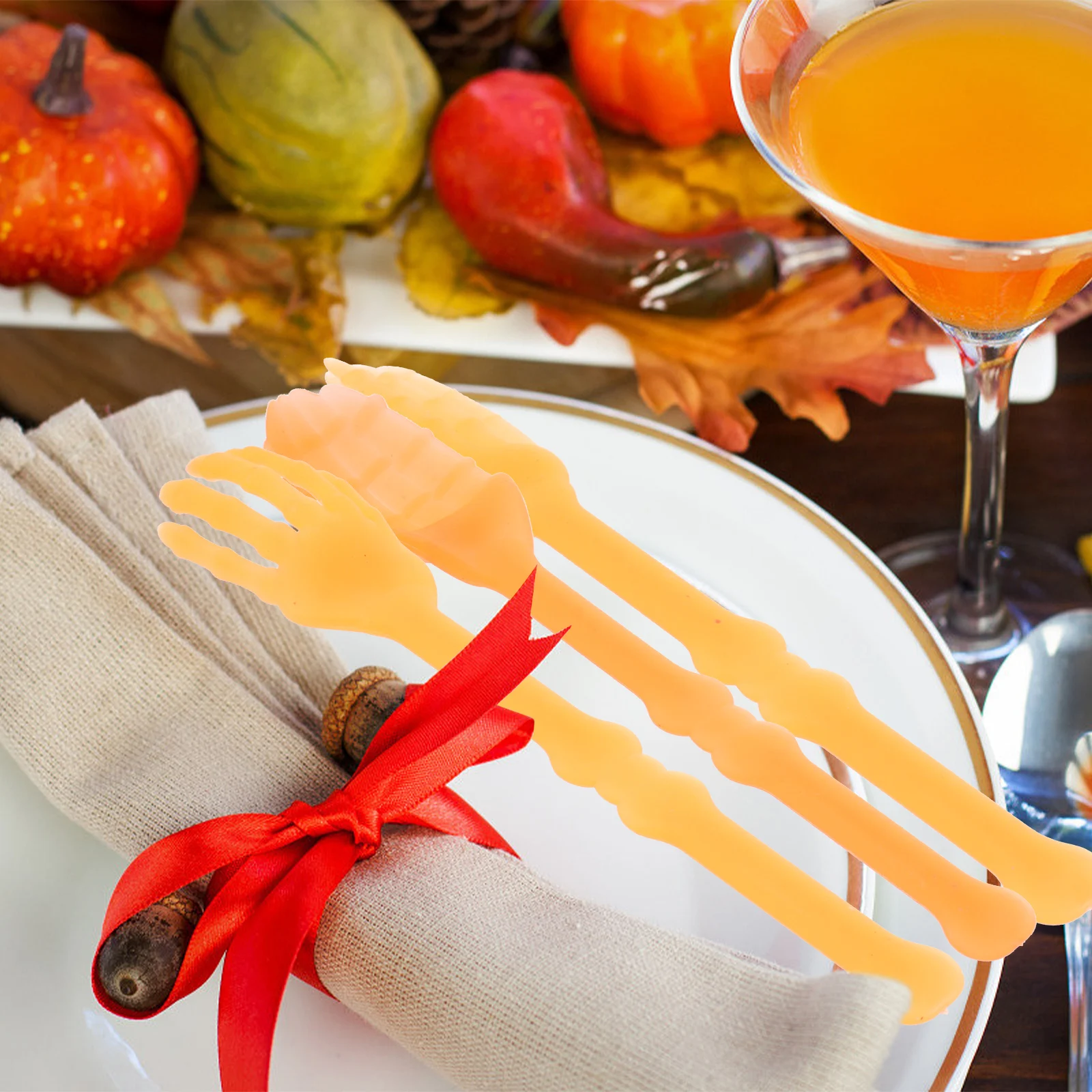 

2 set 2 Sets Halloween Silicone Tableware Set Forks Spoons Party Supplies Decorative Dining Bar Mixed Colors Reusable