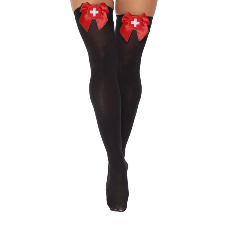 

Women Nurse Stockings Sexy Cosplay Female Costumes Cute Girl High Tube Socks Handmade Bowknot Warm Velvet Hosiery new calcetines