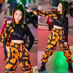 Bambini Jazz Hip-Hop Danza Performance Costume Maniche mimetiche Pantaloni Ragazze Stage Outfit Rave Modern Street Dance Costume BL7440