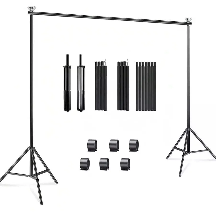 Backdrop Stand 10x7ft(WxH) Photo Studio Adjustable Metal Background Stand ,Balloon Arch Support Kit With 4 Crossbars, 4 Backdrop Clamps, Parties Wedding Events Decoration