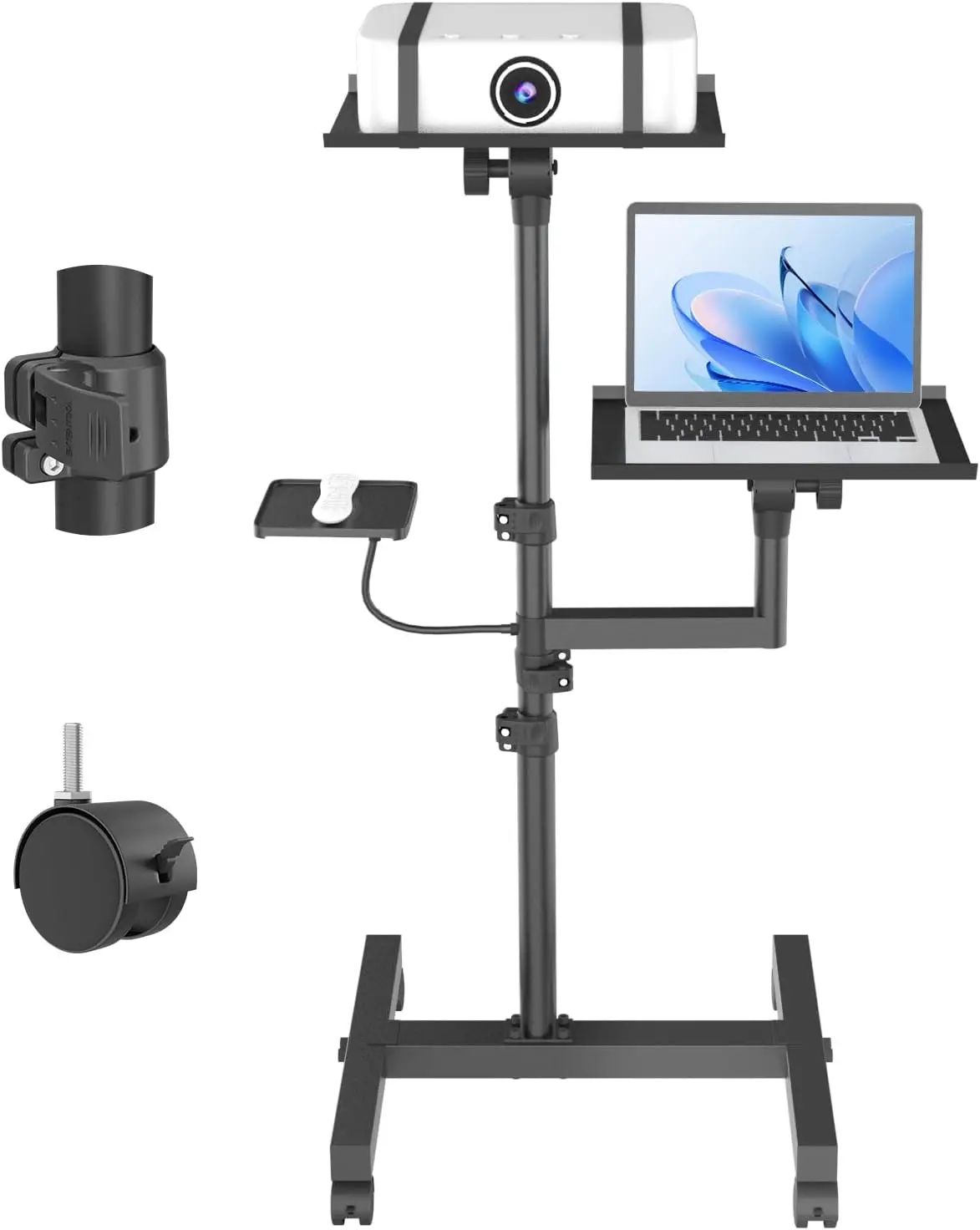 

Adjustable Height Mobile Projector Stand with Ventilated Tray, Heavy Duty Rolling Laptop Stand for Office and Home Use