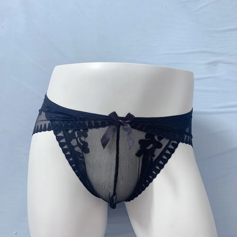 Men's Lace Briefs Ultra-Thin Seamless Transparent Underwear Large Size U Convex Sissy Panties Floral See Through Lingerie - Image 5