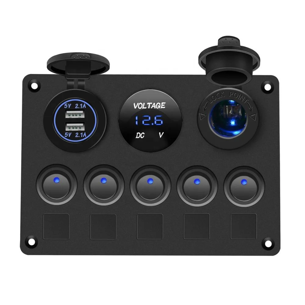 LED Car 5 Gang 12V Fused Marine Boat Illuminated Rocker Switch Panel Waterproof