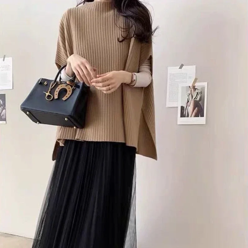 冬用高級韓国製カシミヤセーター、ゆったりとしたクロックスリーブセーター、バットスリーブクロックスリーブコート、ゆったりとした厚手のニットレディースフーディー