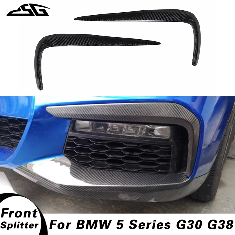 Car Front Bumper Spoiler Fog Lamp Bezel Trim Wind Knife For BMW 5 Series G30 G38 530i 540i Carbon Fiber Wind Knife Splitter