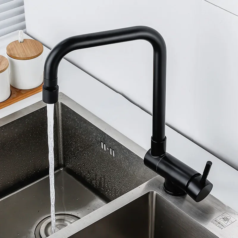 Matte Black Gold Inner Window Folding Kitchen Faucet 360 Degree Rotation Two Mode Lead Free Bathroom Cold and Hot Mixer Sink Tap view 5
