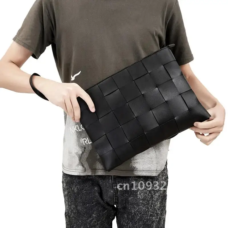 New Men Clutch Bag Microfiber Leather Women Woven Fashion Zipper Wallet Envelope Large Designer Simple Purse Capacity Brand