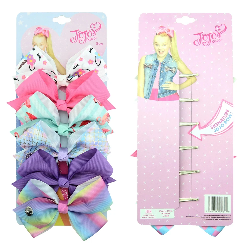 6 Pieces/Set JOJO Siwa Hair Bows Printed Unicorn JOJO Clip Handmade Hair Bow With Clip Hairgrips Hair Accessories