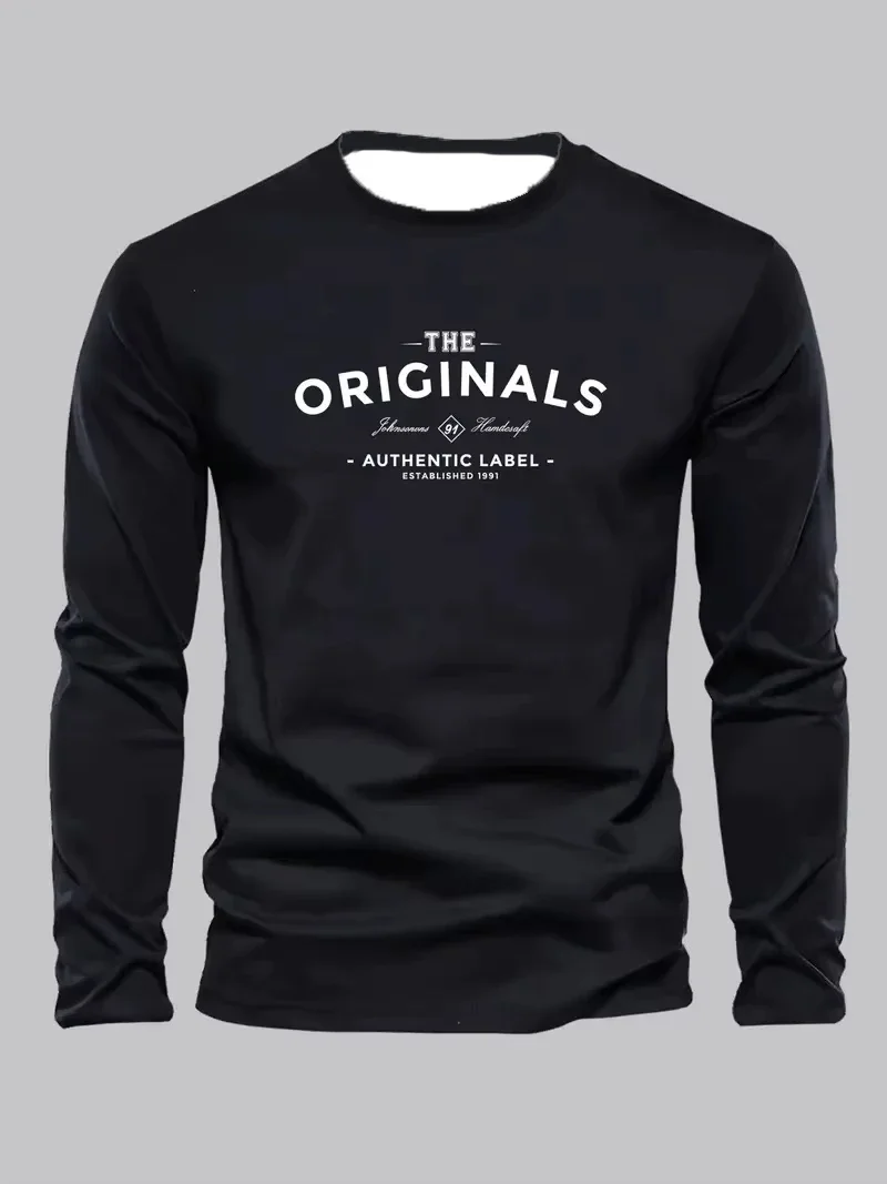 Simple Pure Cotton Crew Neck Long Sleeve Top Breathable Easy Care Wearable Male Daily Office Casual Weekend Daily Clothes