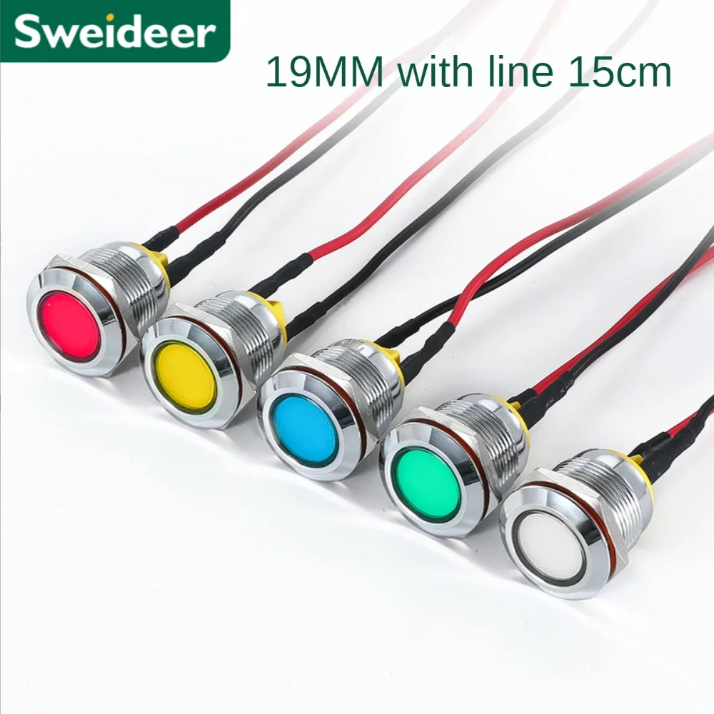 Produktbild von 6 Stück LED-Anzeigelampen 8 Mm – Grün, Wasserdicht, Metall, 150 Mm Kabel, 12–24 V, Für Armaturenbrett & Kontrollleuchten