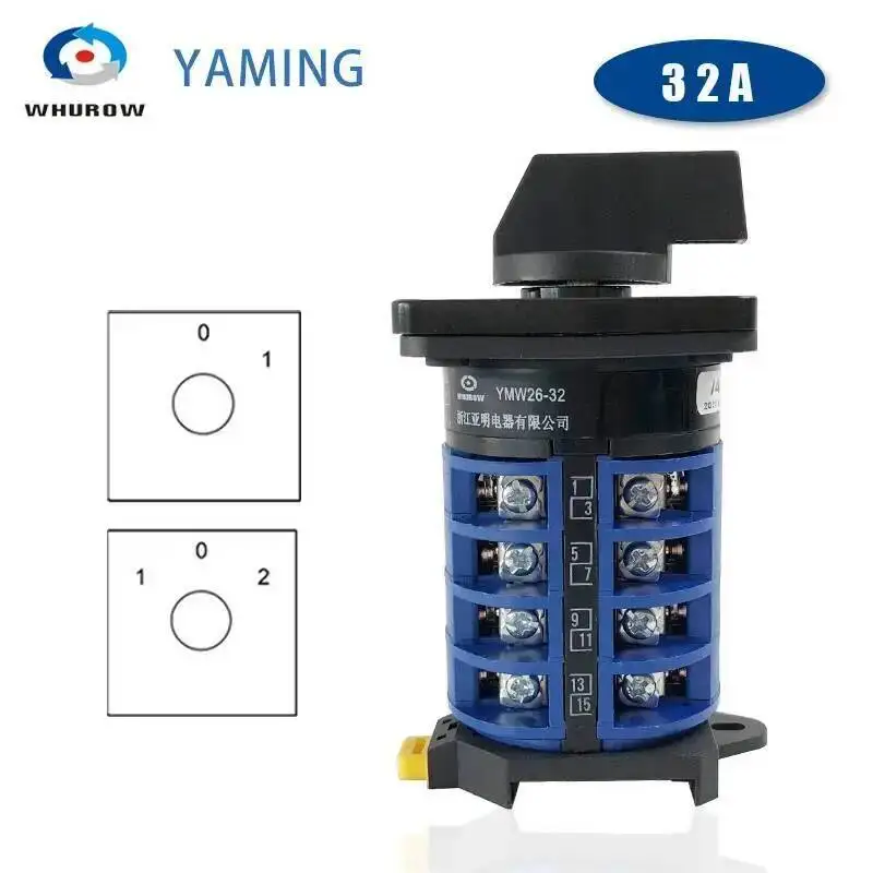 DIN Rail Mounted Changeover Cam Rotary Switch LW26-32A Two/Three Position 1-4 Poles Silver Contact Dual Power Control