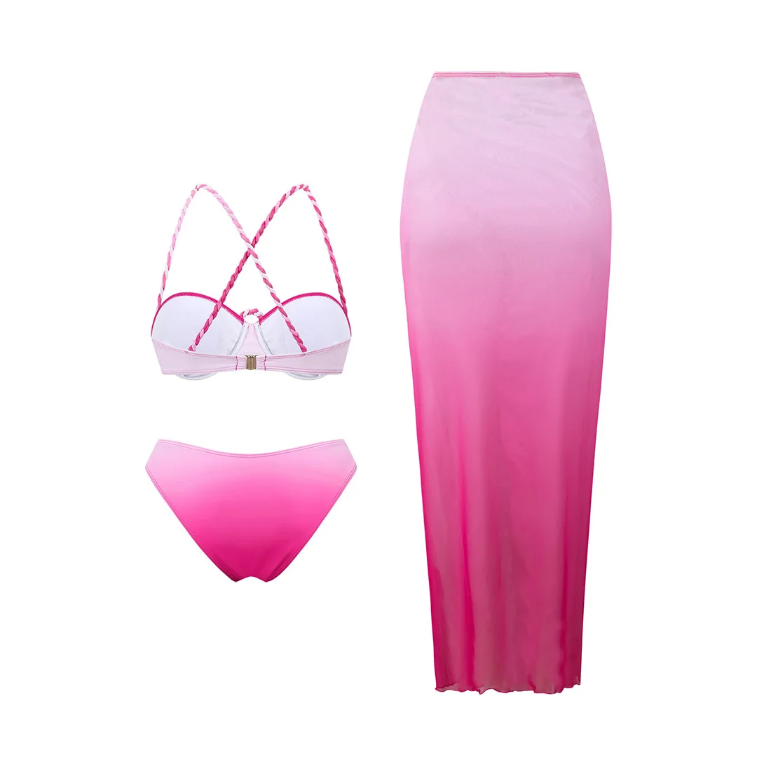 S - XL 3-teiliges Set mit Rock, Bügel-Bikini, Damen-Badeanzug, Damen-Bademode, dreiteiliges Bikini-Set, Badebekleidung, Badeanzug, Schwimmanzug V8080 – Detail 5