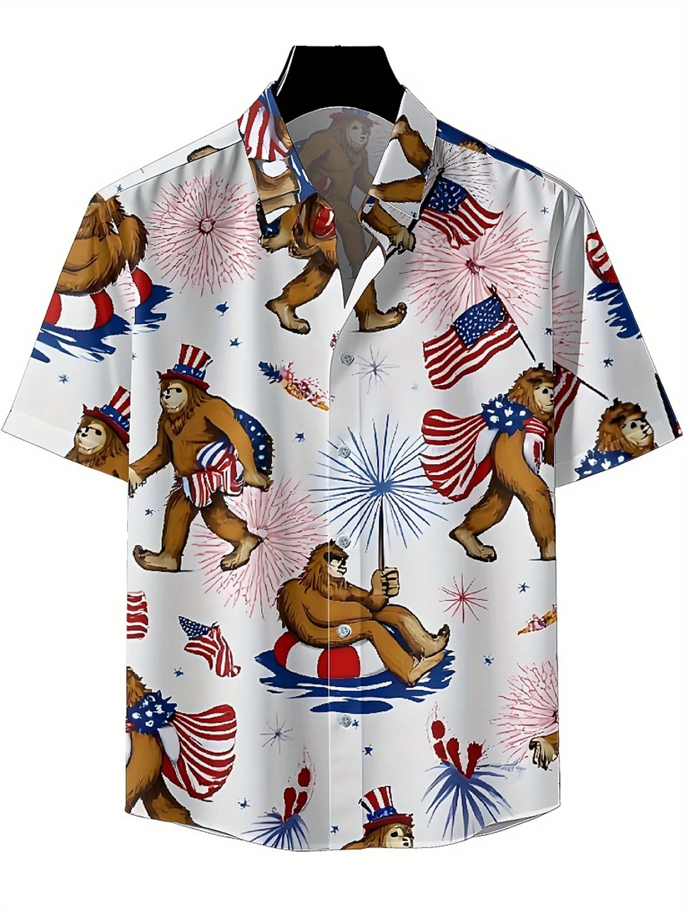 Men's Plus Size Hawaiian Shirts American Independence Day Pattern,New in Summer Fashion Tops,Hip Hop Rock Streetwear