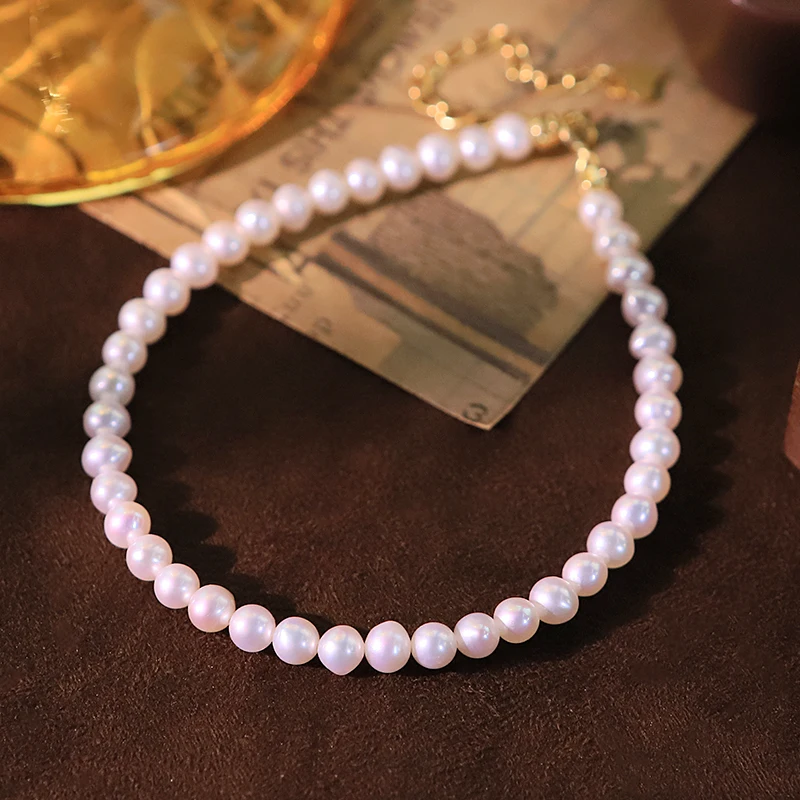 

Natural Freshwater Pearl Sterling Silver Bracelet Simple Luxurious Design Bracelet for Women Banquet Women's Jewelry GB1337