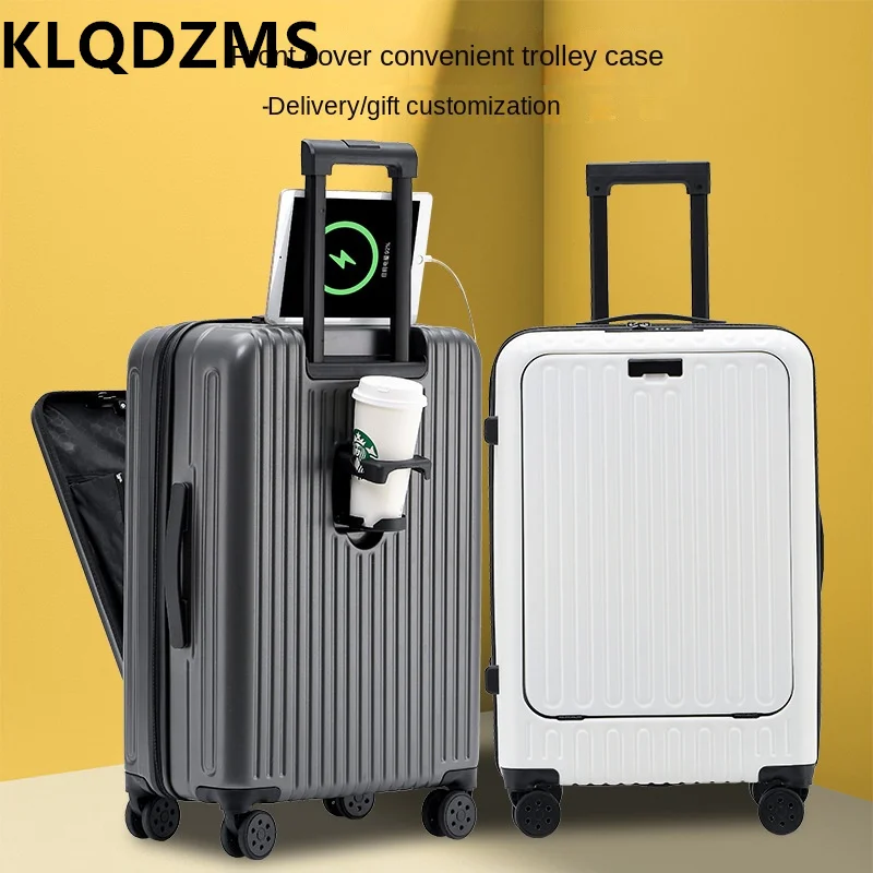 

KLQDZMS Laptop Luggage USB Charging Zipper Boarding Case 24"26 Inch PC Trolley Case 20" Front Opening Carry on Travel Suitcase