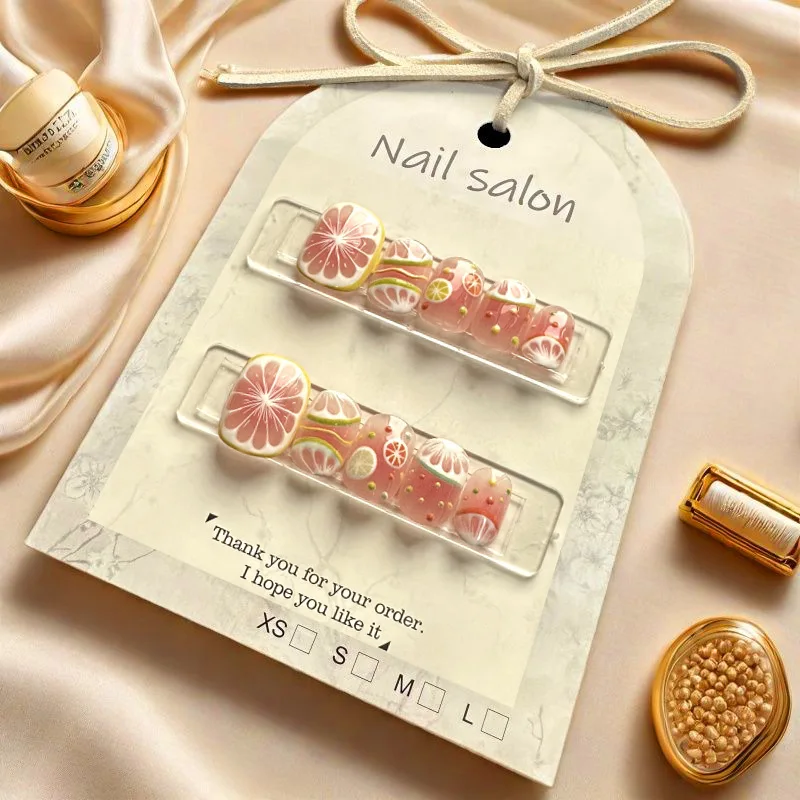 10 шт., летние свежие накладные ногти во французском стиле, милые лимонные черники с принтом, квадратные короткие корейские накладные ногти