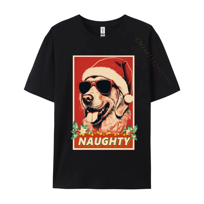 Funny Golden Retriever Christmas Naughty Vintage T-Shirts Black T Shirts Tops T Shirt Brand New Cotton Group Family Men's